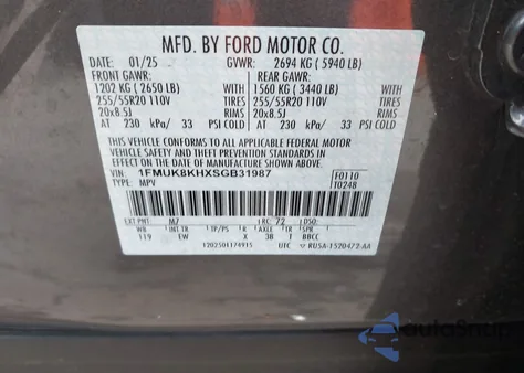 2025 Ford Explorer St-Line из США, поврежденный, VIN 1FMUK8KHXSGB31987